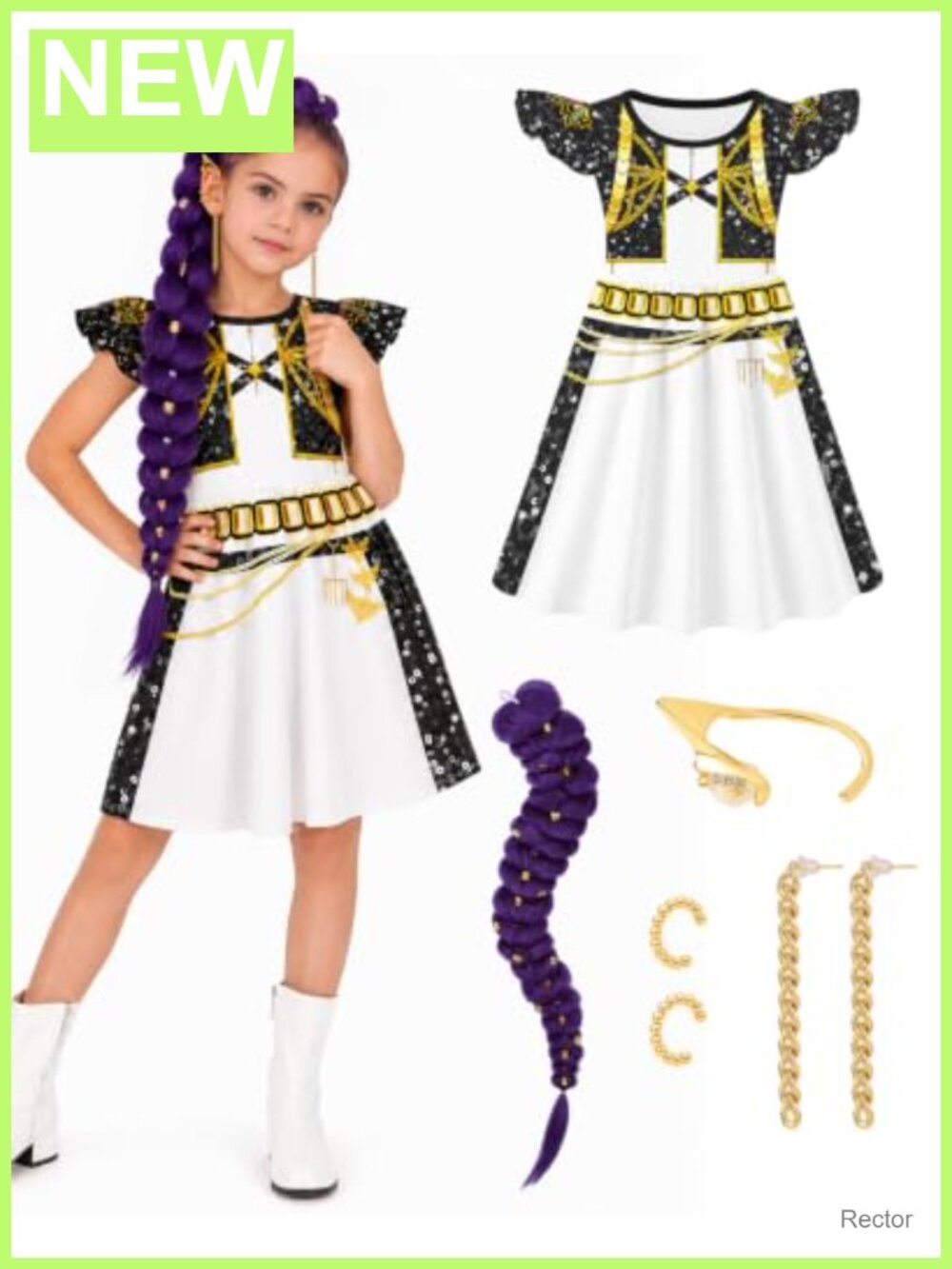 Pop Star Costume Dress Set with Wig Ears Earrings for Girls